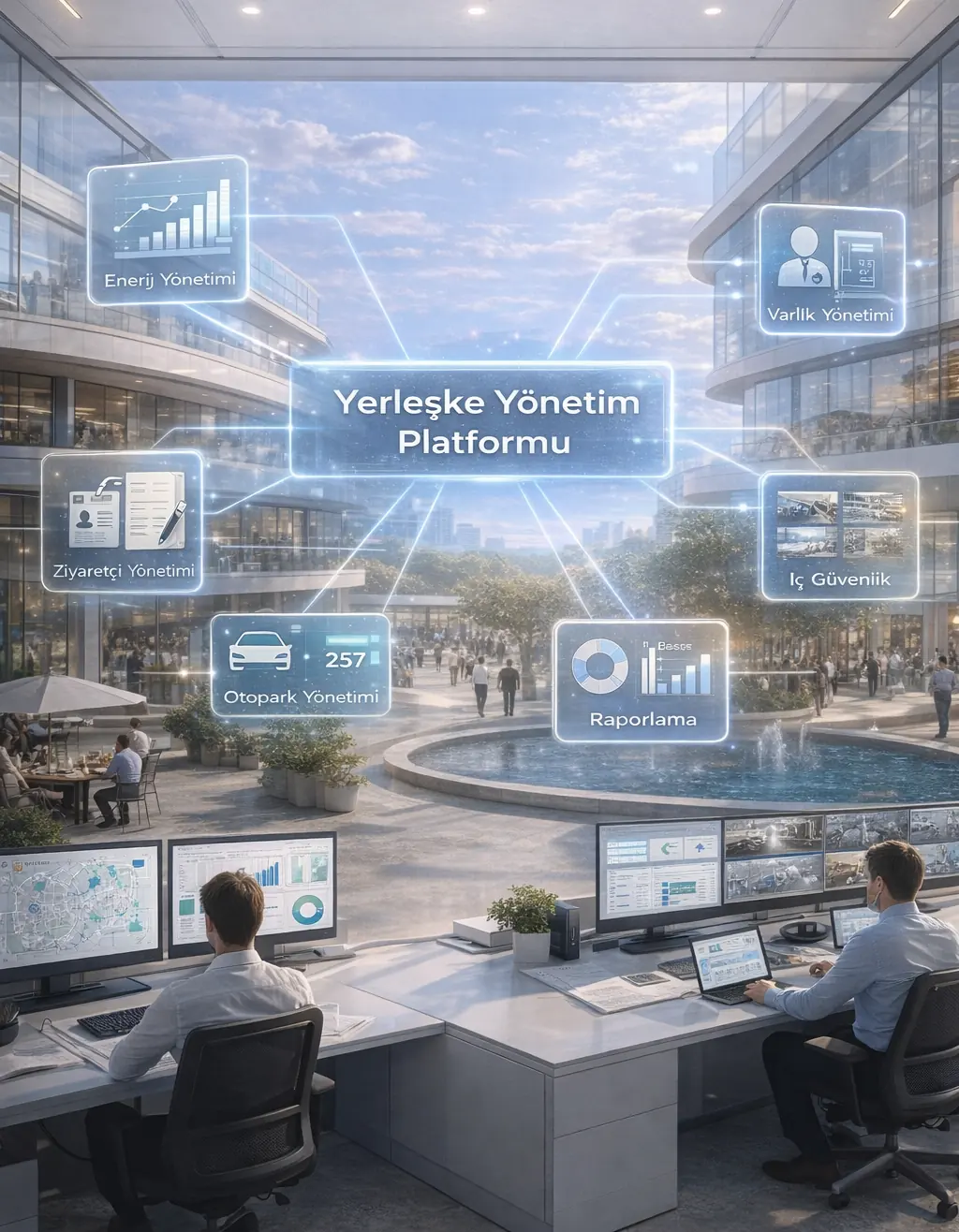 Yerleşke yönetim platformunun modülleri ve kontrol odası
